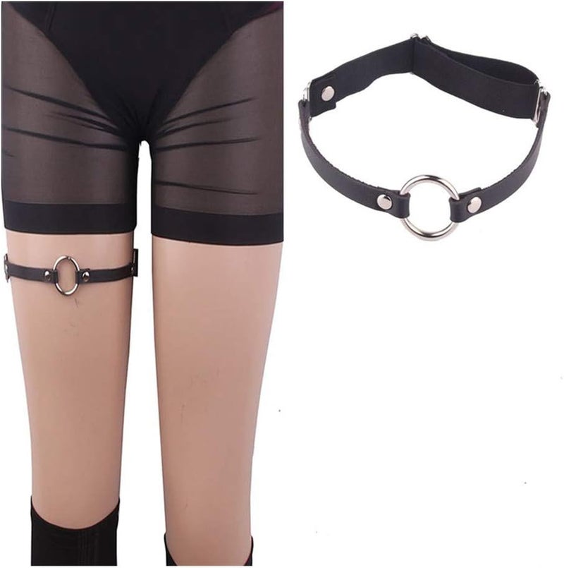 Outman Adjustable Elastice 2 Rows Leather Leg Harness Garter Belt Punk Gothic Thigh Ring Garter - Image 2